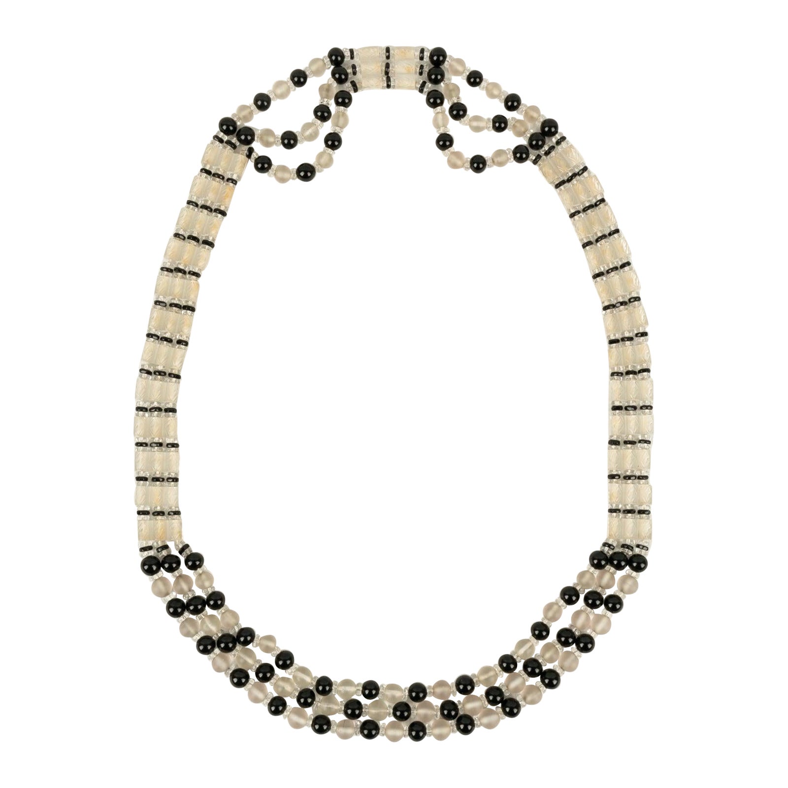 Rousselet Necklace in Transparent and Black Glass Pearls, 1920s For Sale