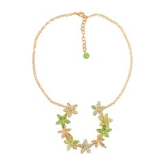 Augustine Golden Metal Necklace with Rhinestones and Glass Paste in Green Tones