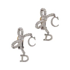Used Christian Dior Silvery Metal Earrings with Swarovski Rhinestones