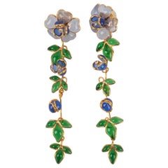Augustine Golden Metal Earrings with Glass Paste in Blue Tones
