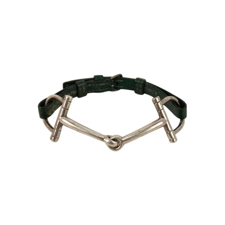 Hermès Bracelet in Green Leather and Silver For Sale