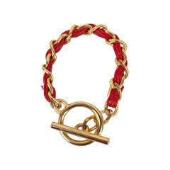 Vintage Chanel Leather Bracelet Interlaced with Red Leather, 1980s