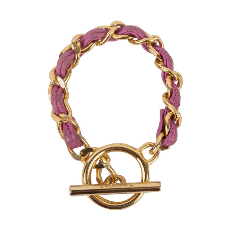 Chanel Pink Leather Bracelet Interlaced with Pink Leather, 1980s For Sale