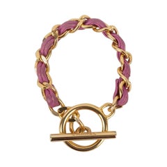 Chanel Pink Leather Bracelet Interlaced with Pink Leather, 1980s