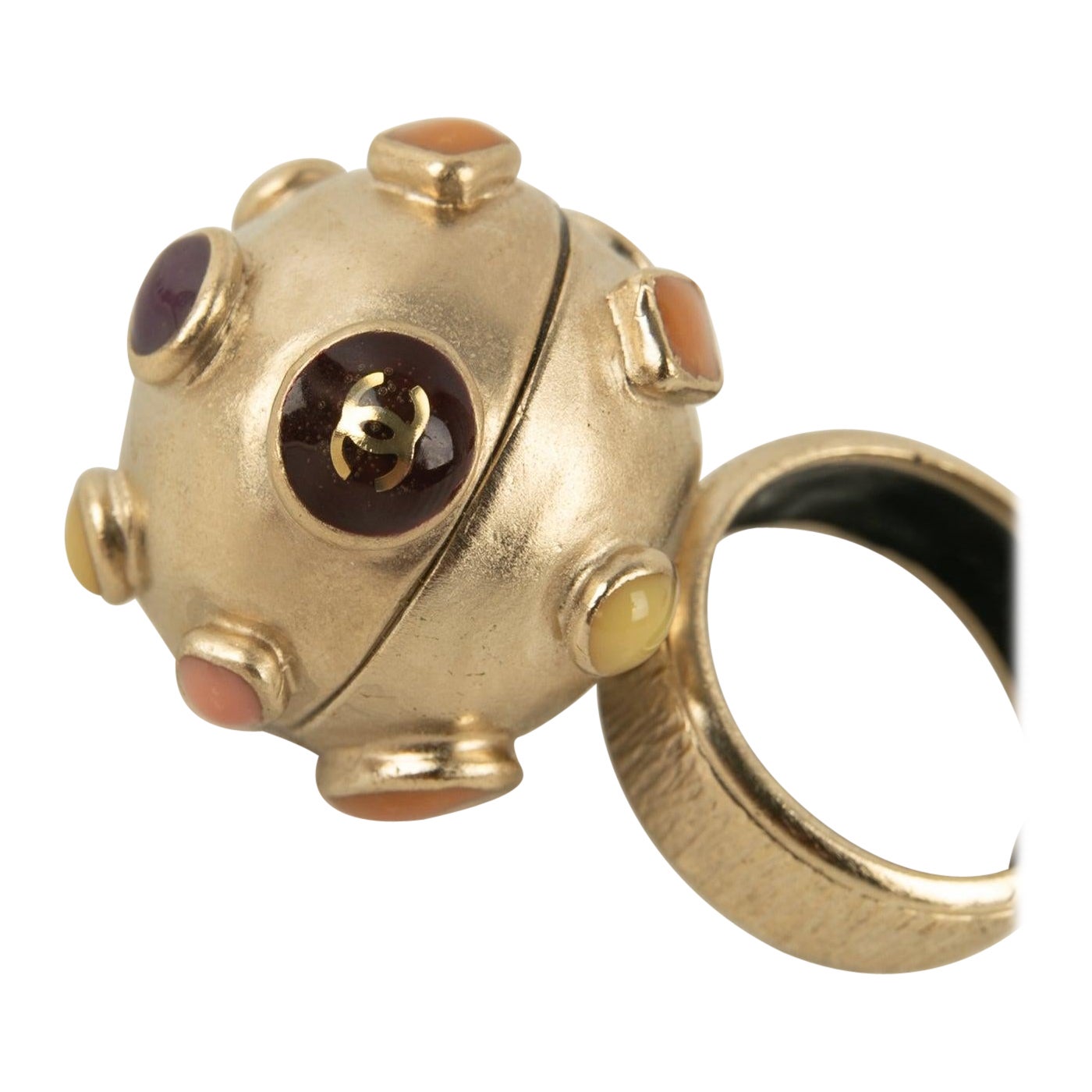 Chanel Ring in Champagne Metal and Resin, 2007 For Sale