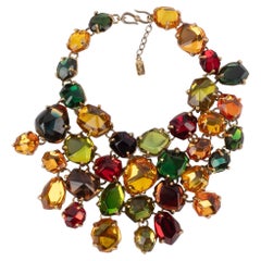 Yves Saint Laurent Golden Metal Dickey Necklace with Colorful Resin Cabochons