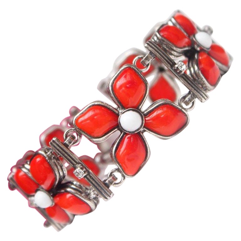 Chanel Bracelet with Orange and White Glass Paste, 1996 For Sale