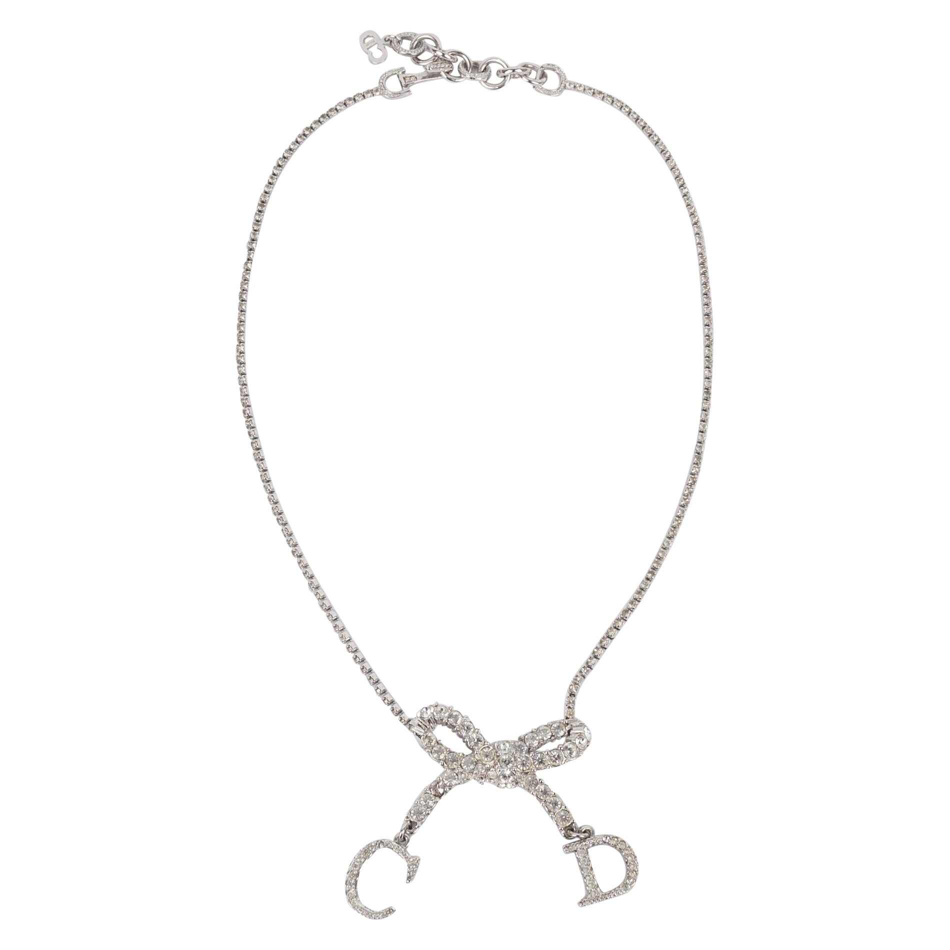 Dior Silvery Metal Short Bow Necklace For Sale