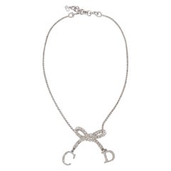 Used Dior Silvery Metal Short Bow Necklace