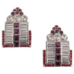 Retro Dior Silvery Metal Clip-on Earrings with Rhinestones