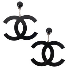 Chanel Black Bakelite CC Logo Earrings, 1996