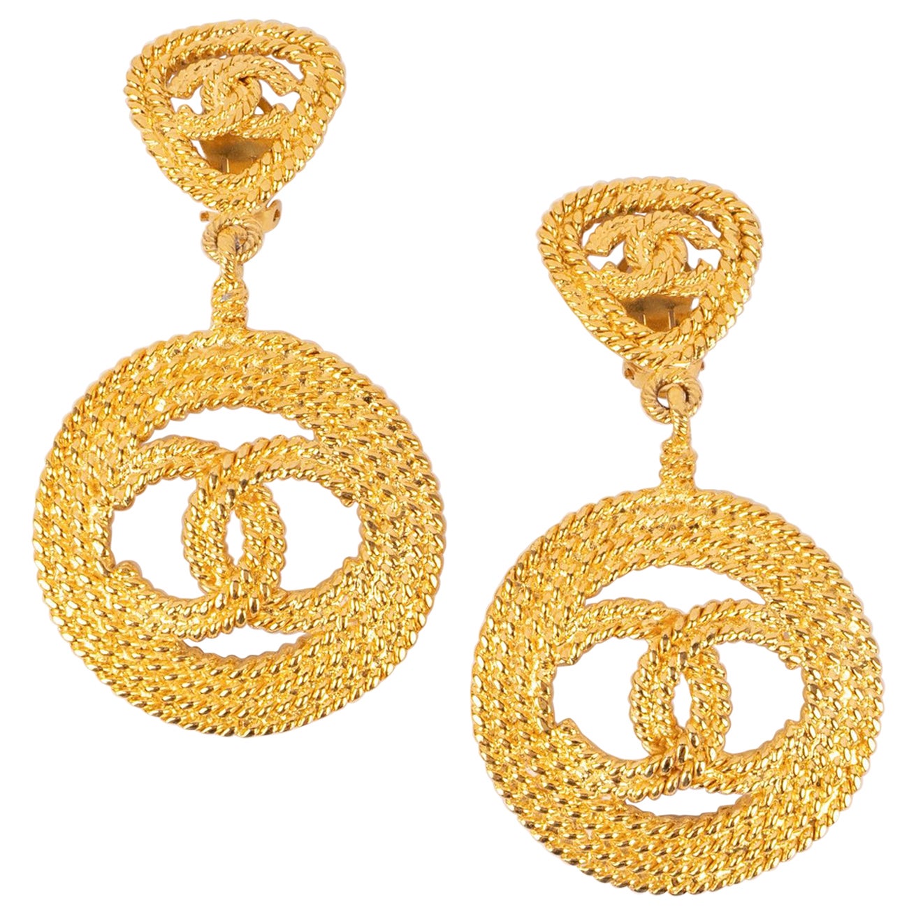 Chanel Golden Metal Earrings, 1990s For Sale