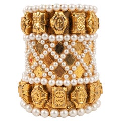 Unsigned Cuff Bracelet with Costume Pearls