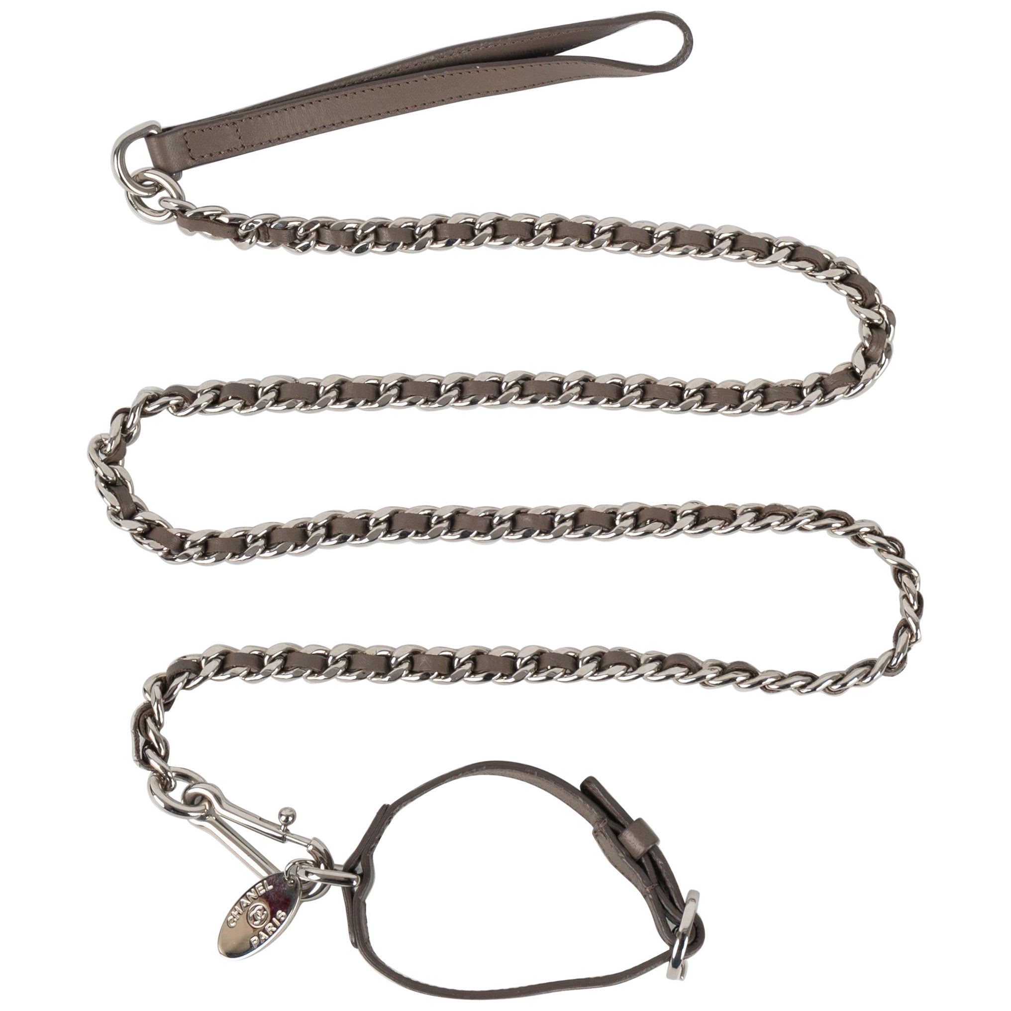 Chanel Silvery Metal Dog Leash For Sale