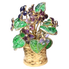 Vintage Glass Paste Violets Bouquet, circa 1960s