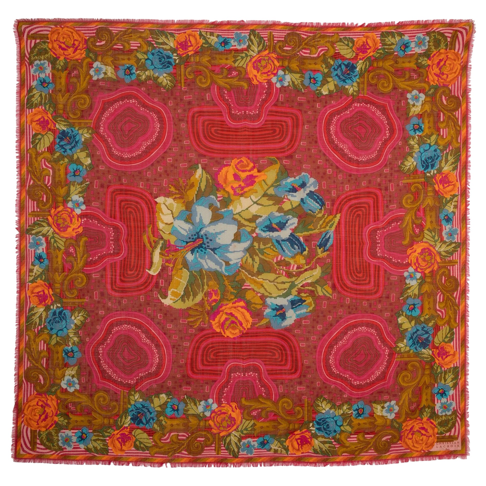 Christian Lacroix Silk and Wool Foulard Scarf  For Sale