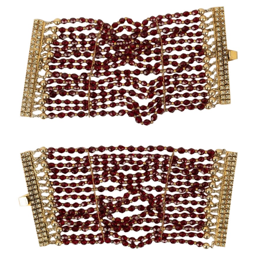 Valentino Pair of Bracelets Haute Couture in Red Pearls For Sale