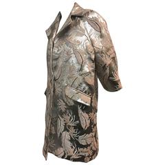 Contemporary Silver Lamé and Pink Champagne Floral Brocade Evening Coat 5