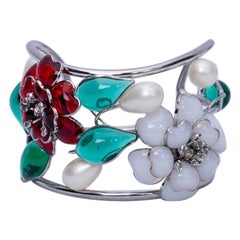 Augustine Cuff Bracelet with Glass Paste and Pearly Beads