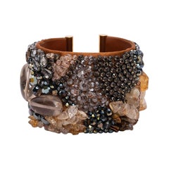 Vintage Swarovski Leather and Beads Cuff Bracelet, 1990s