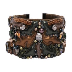 Swarovski Leather Cuff Bracelet Embroidered with Beads