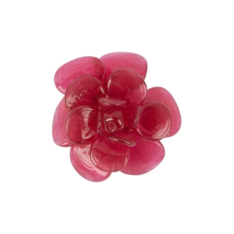 Chanel Brooch with Pink Glass Paste Camellia For Sale