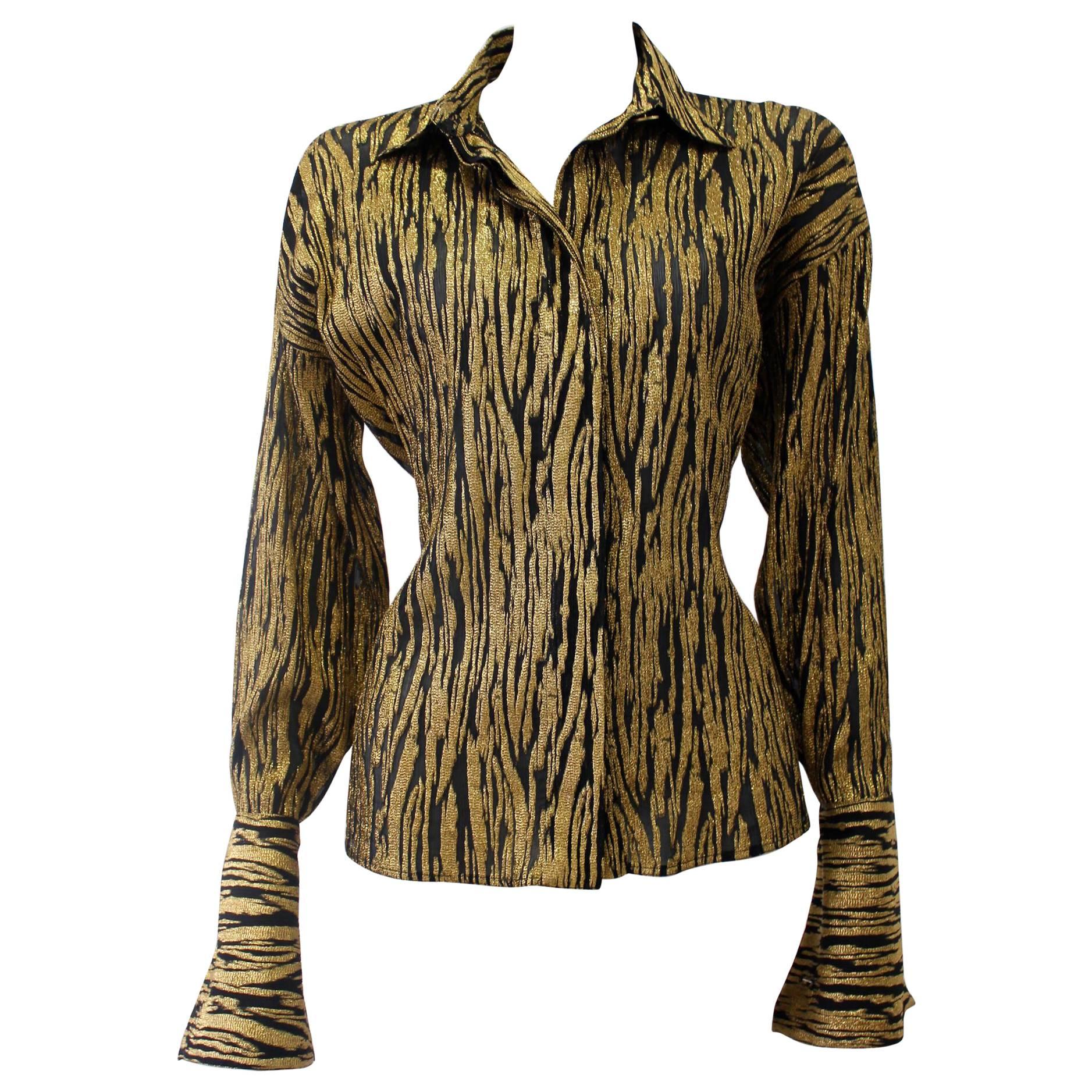 Early Gianni Versace Couture Gold-Black Lurex Shirt For Sale