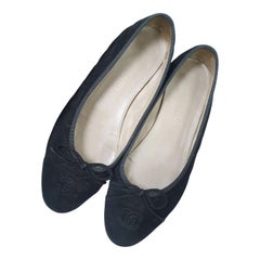 Chanel Black Suede CC Logo Ballet Flats 