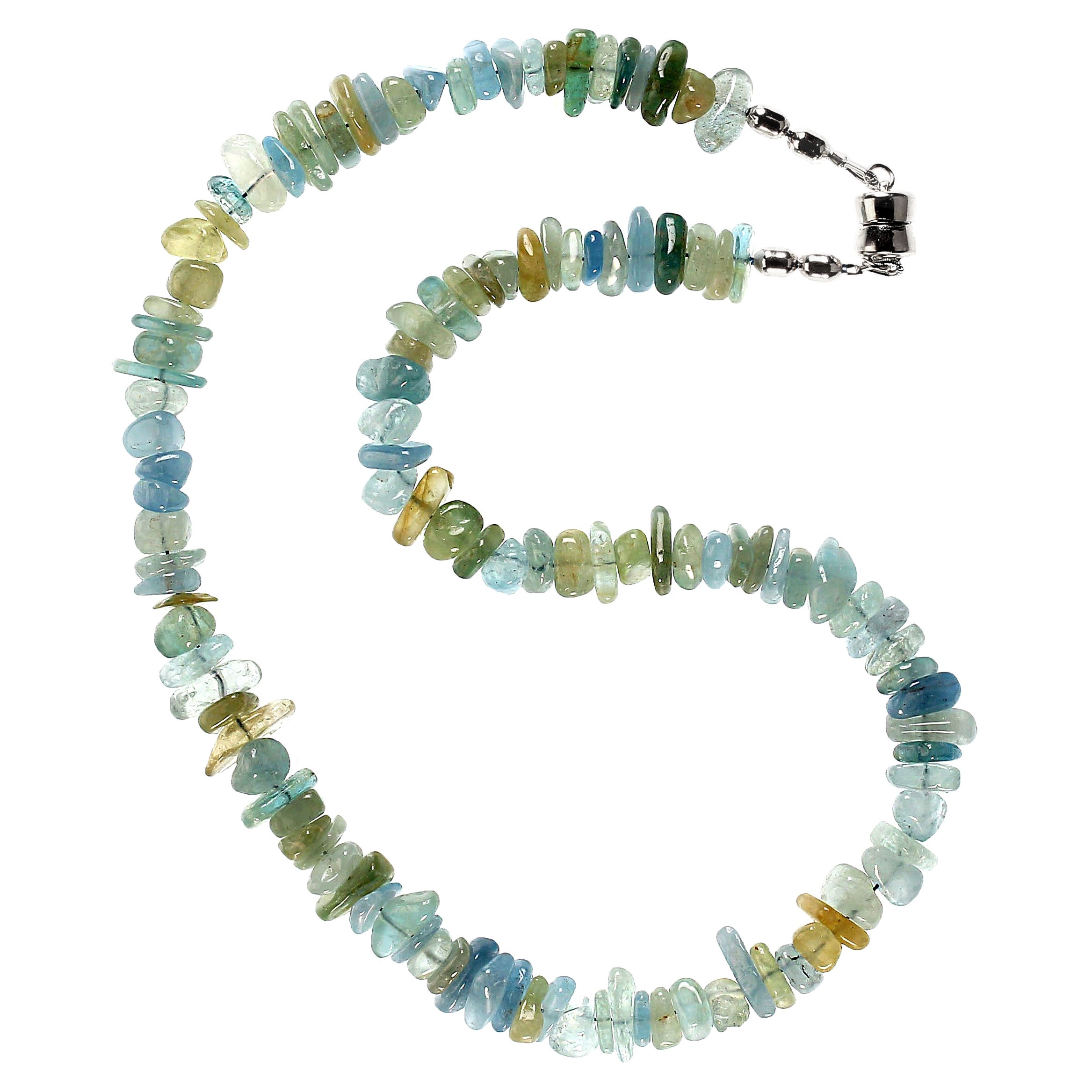 AJD 18 Inch Highly Polished Blue/Green Aquamarine Chip Necklace March Birthstone