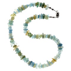 Used AJD 18 Inch Highly Polished Blue/Green Aquamarine Chip Necklace March Birthstone