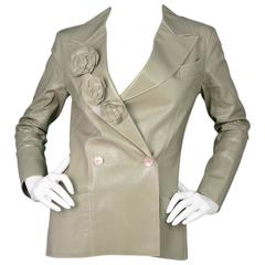 Chanel 2003 Moss Green Double Breasted Leather Jacket sz FR36