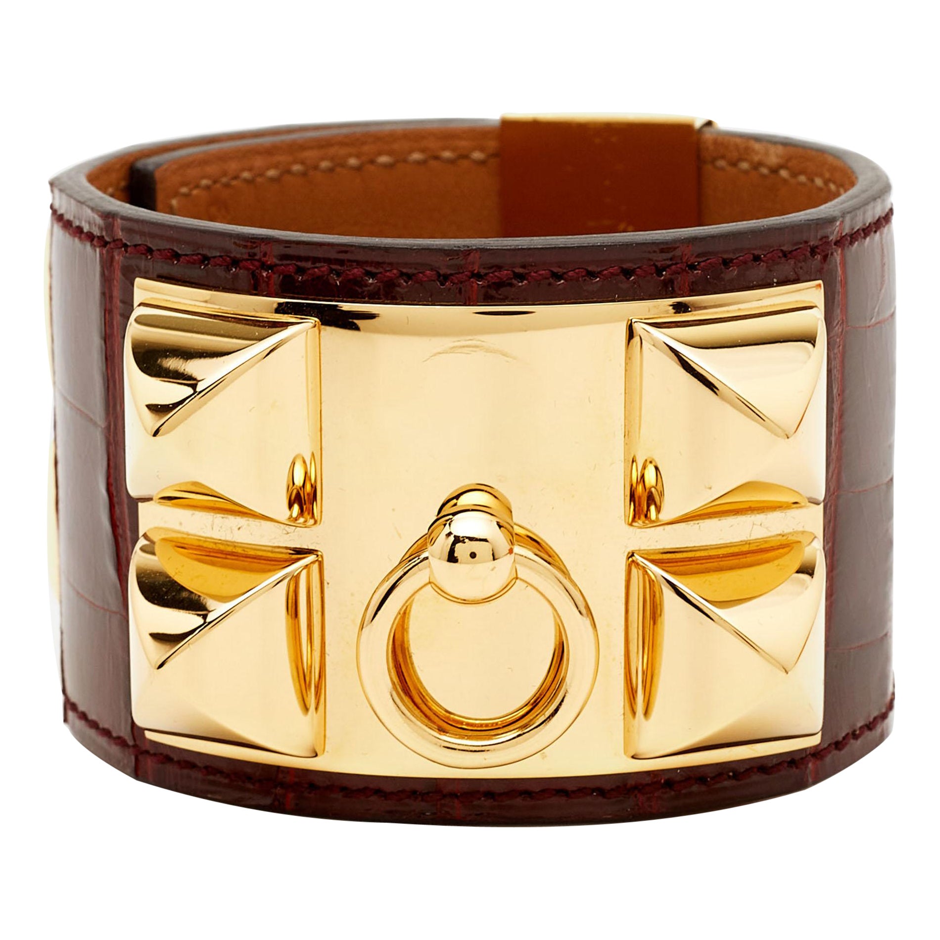 Hermes Collier De Chien Alligator Leather Gold Plated Bracelet