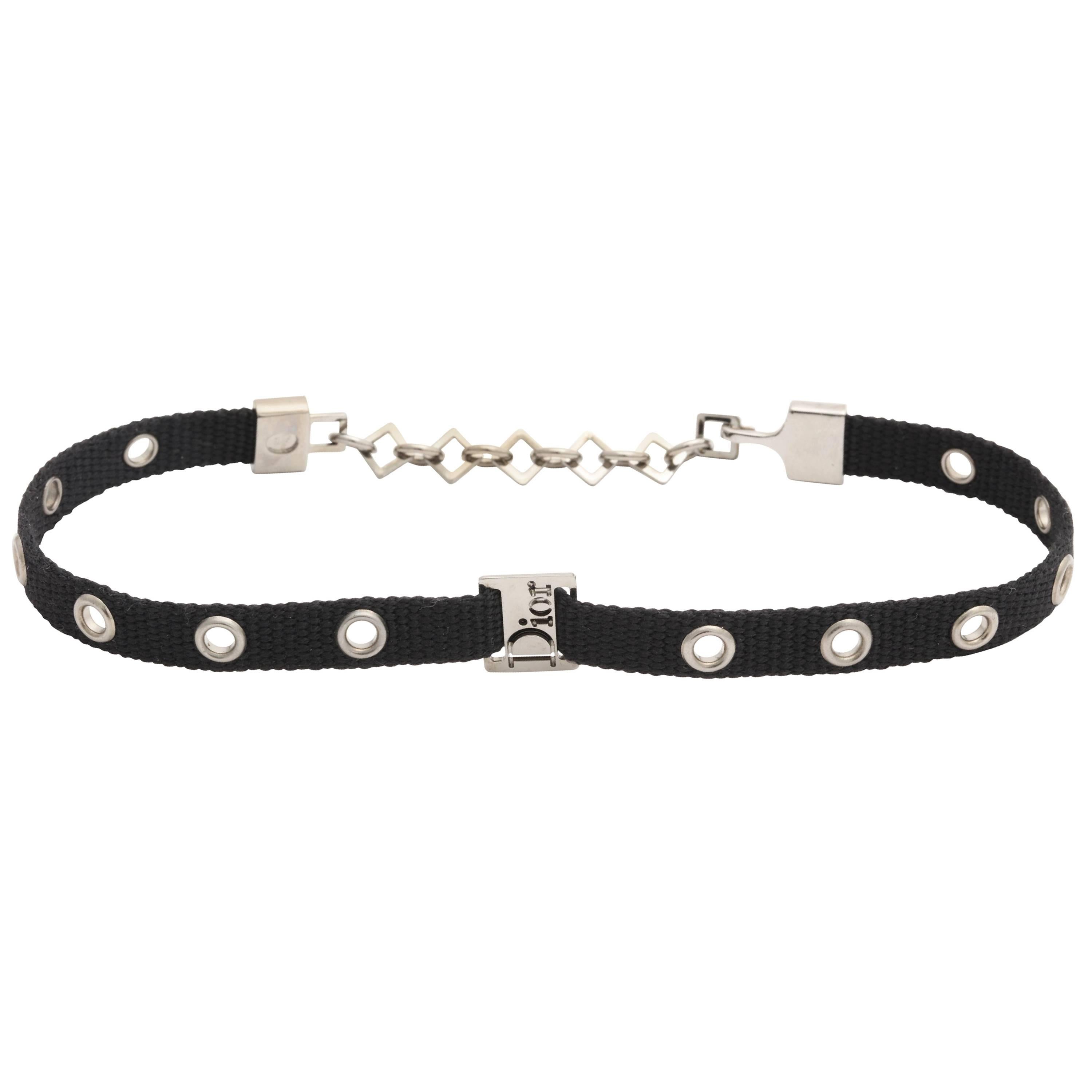 Dior by John Galliano Black Choker with Silver Hardware For Sale