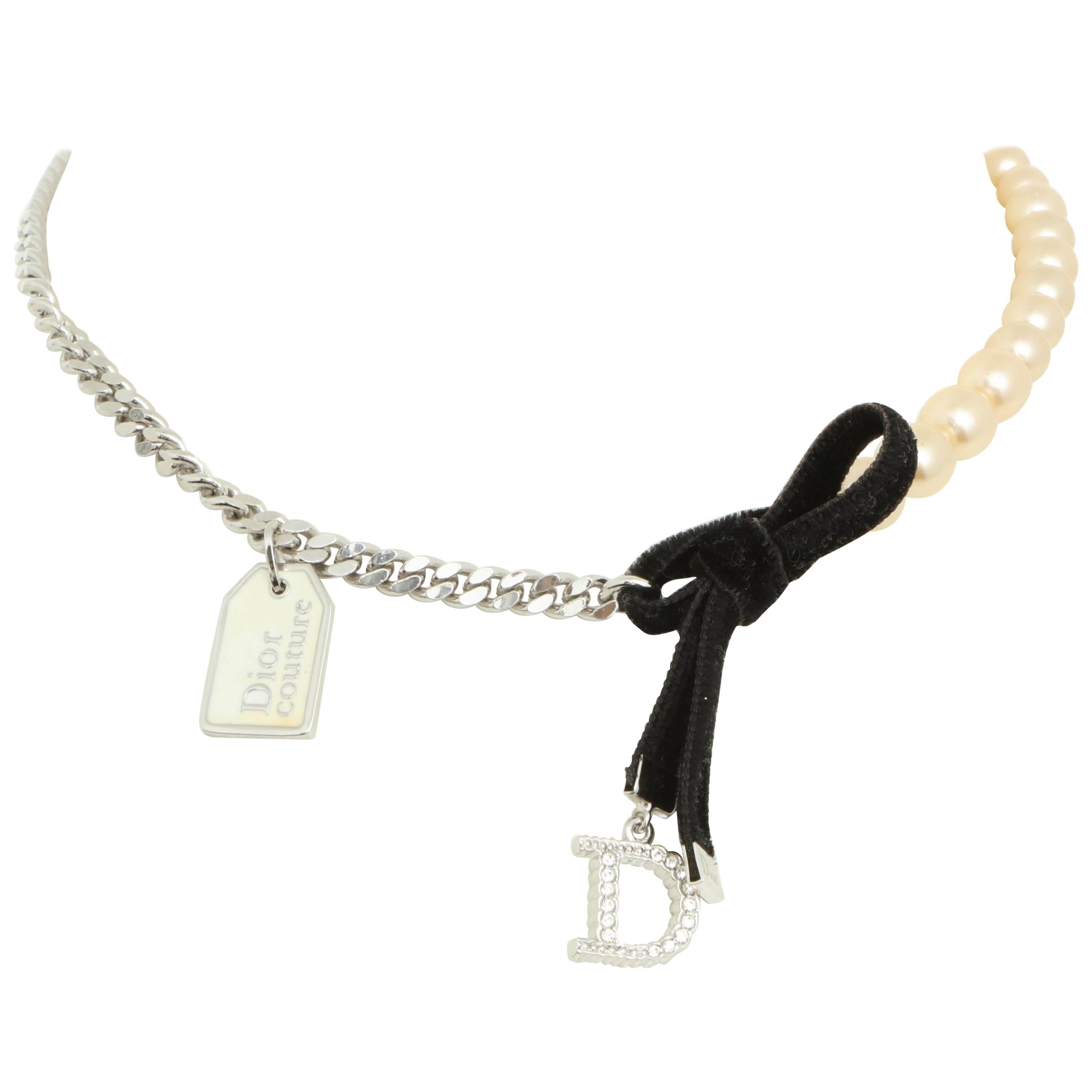 Dior by John Galliano Velvet Bow and Pearl Choker