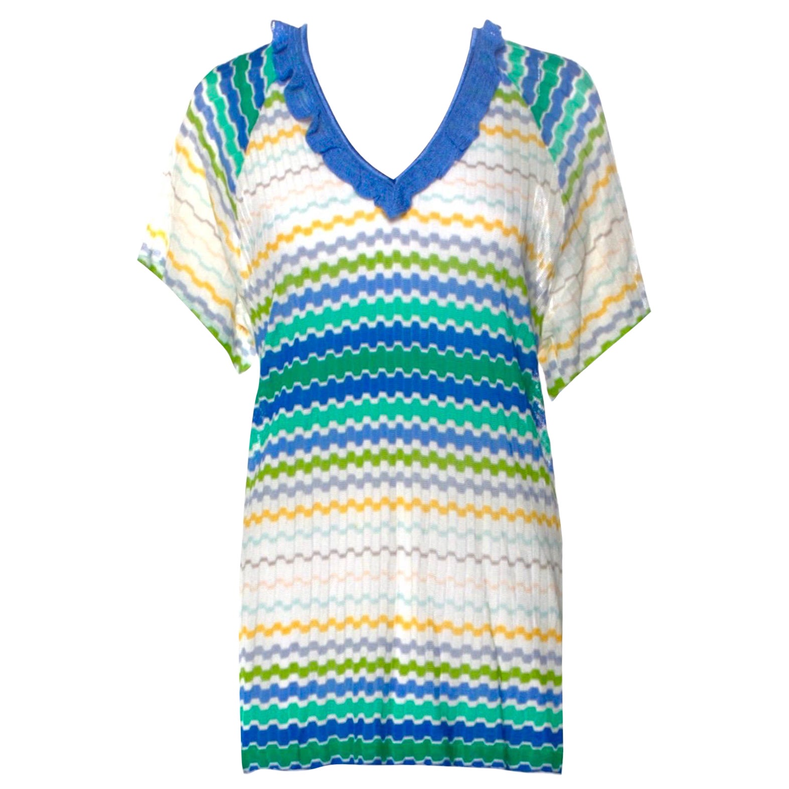 Robe tunique en maille crochet zigzag à chevrons multicolores Missoni, 38