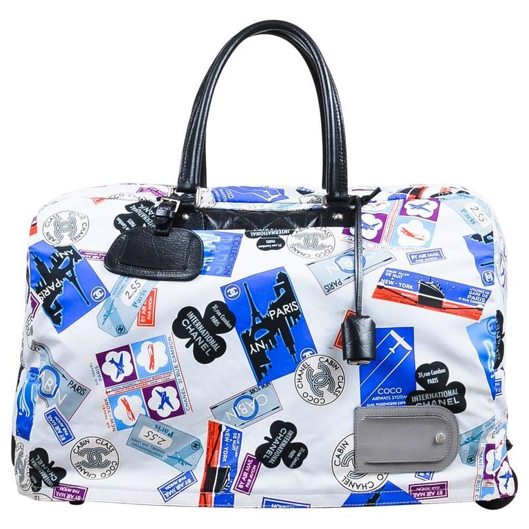chanel black multi leather quilted rolling duffle luggage quot new york quot bag for sale at 1stdibs chanel black multi leather quilted rolling duffle luggage quot new york quot bag for sale at 1stdibs