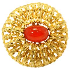 Vintage Schiaparelli Sunburst Vermillion Brooch