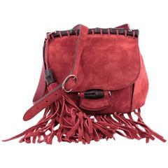Used Gucci Nouveau Fringe Crossbody Bag Suede Small