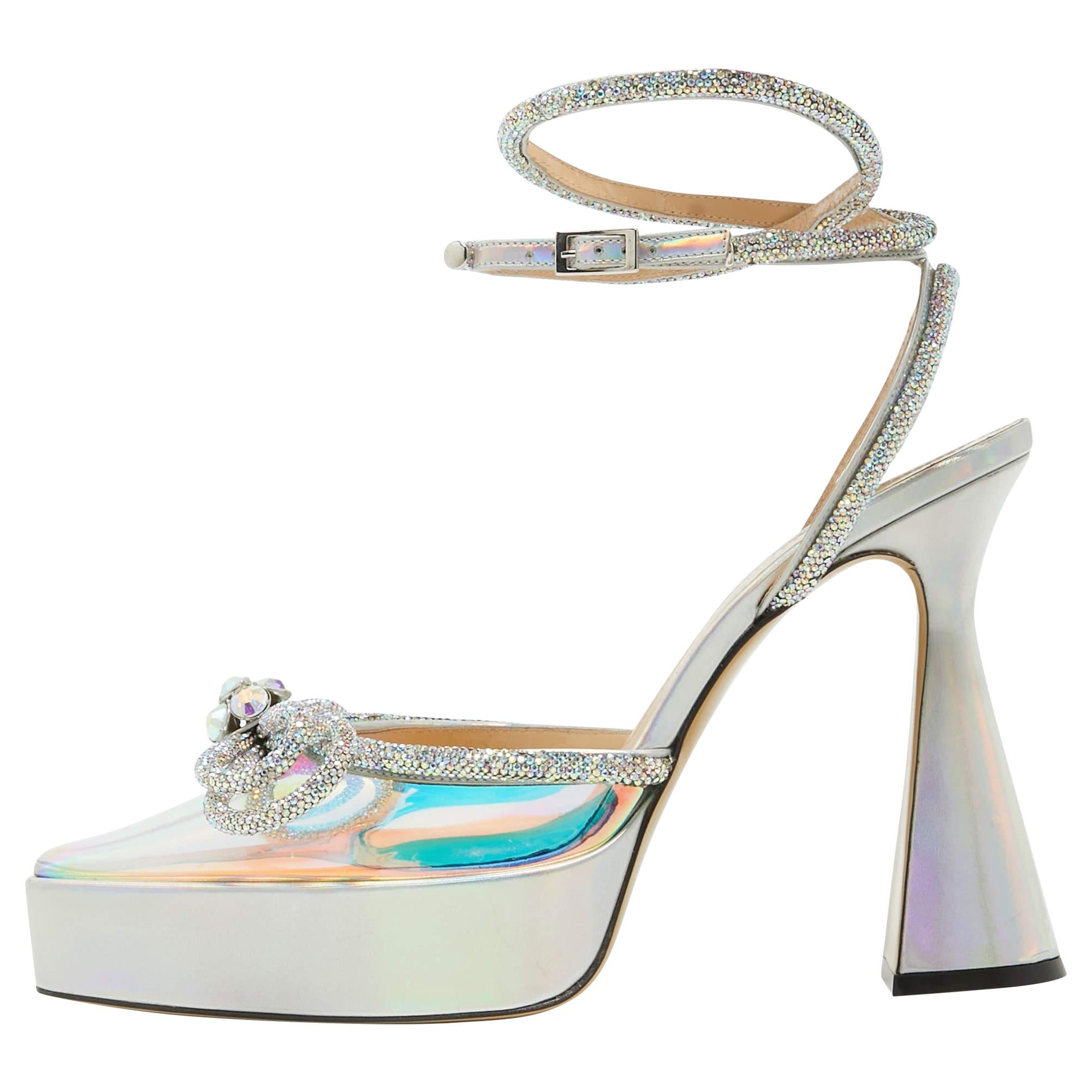 Mach & Mach Multicolor PVC Crystal Embellished Double Bow Platform Ankle Strap  For Sale