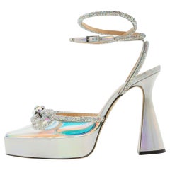 Mach & Mach Multicolor PVC Crystal Embellished Double Bow Platform Ankle Strap 