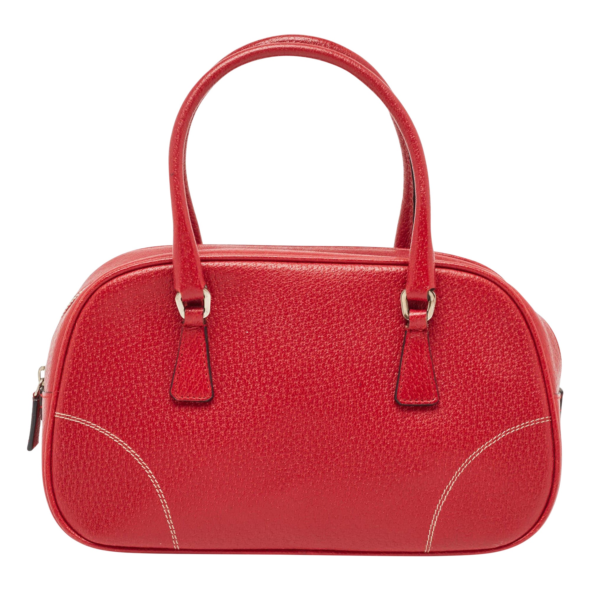 Prada Red Leather Mini Bowler Bag For Sale