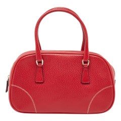 Used Prada Red Leather Mini Bowler Bag