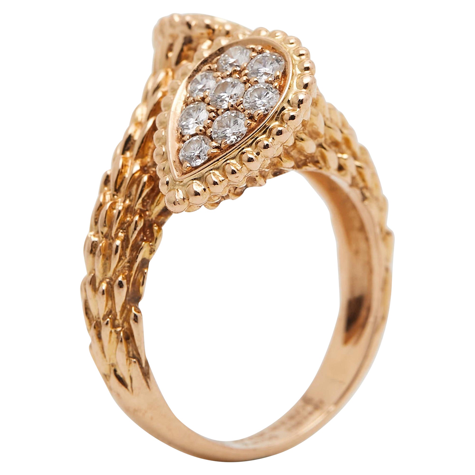 Boucheron Serpent Boheme Toi Et Moi S Motif Diamond 18k Yellow Gold Ring Size 52 For Sale