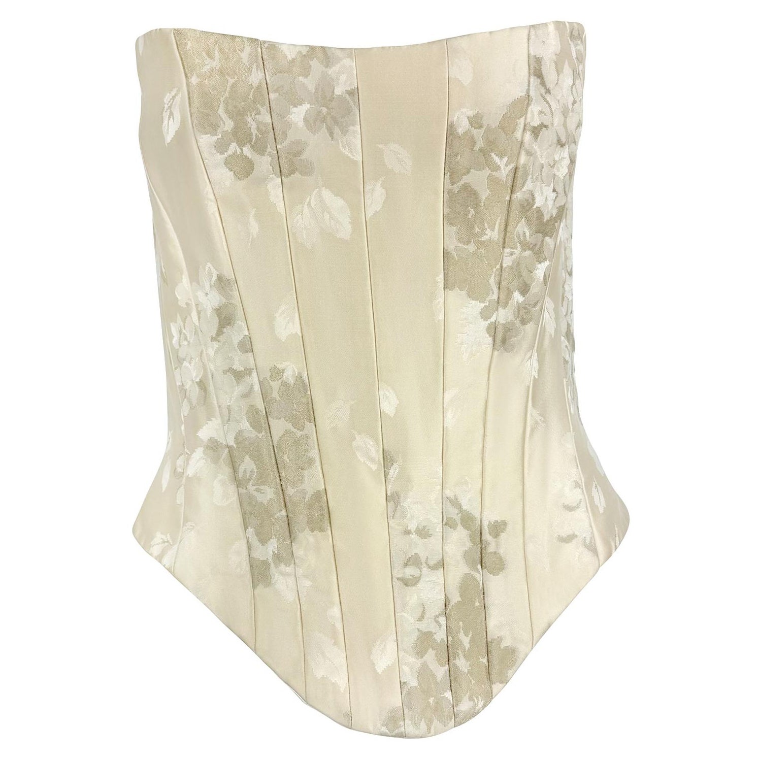 2000s Christian Lacroix Bridal Off-White Floral Satin Strapless Corset Top For Sale
