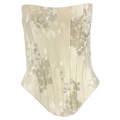 2000s Christian Lacroix Bridal Off-White Floral Satin Strapless Corset Top