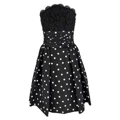 S/S 1988 Chanel by Karl Lagerfeld Runway Polka Dot Lace Strapless Flare Dress