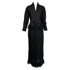 Used Vinchi Demi Couture Black Silk Hand Rolled Petal Evening Dress 1960s Hong Kong