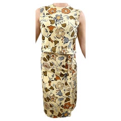 Chic 1960s Designer Size 4 Autumnal Flower Print Vintage 60s Silk Dress
