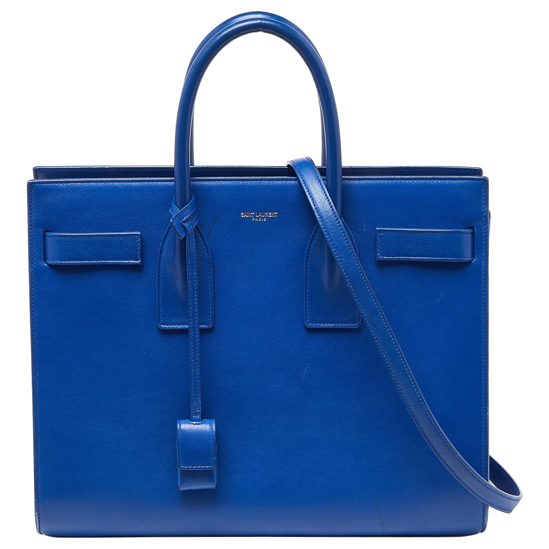 Saint Laurent - Petit sac de jour classique en cuir bleu en vente