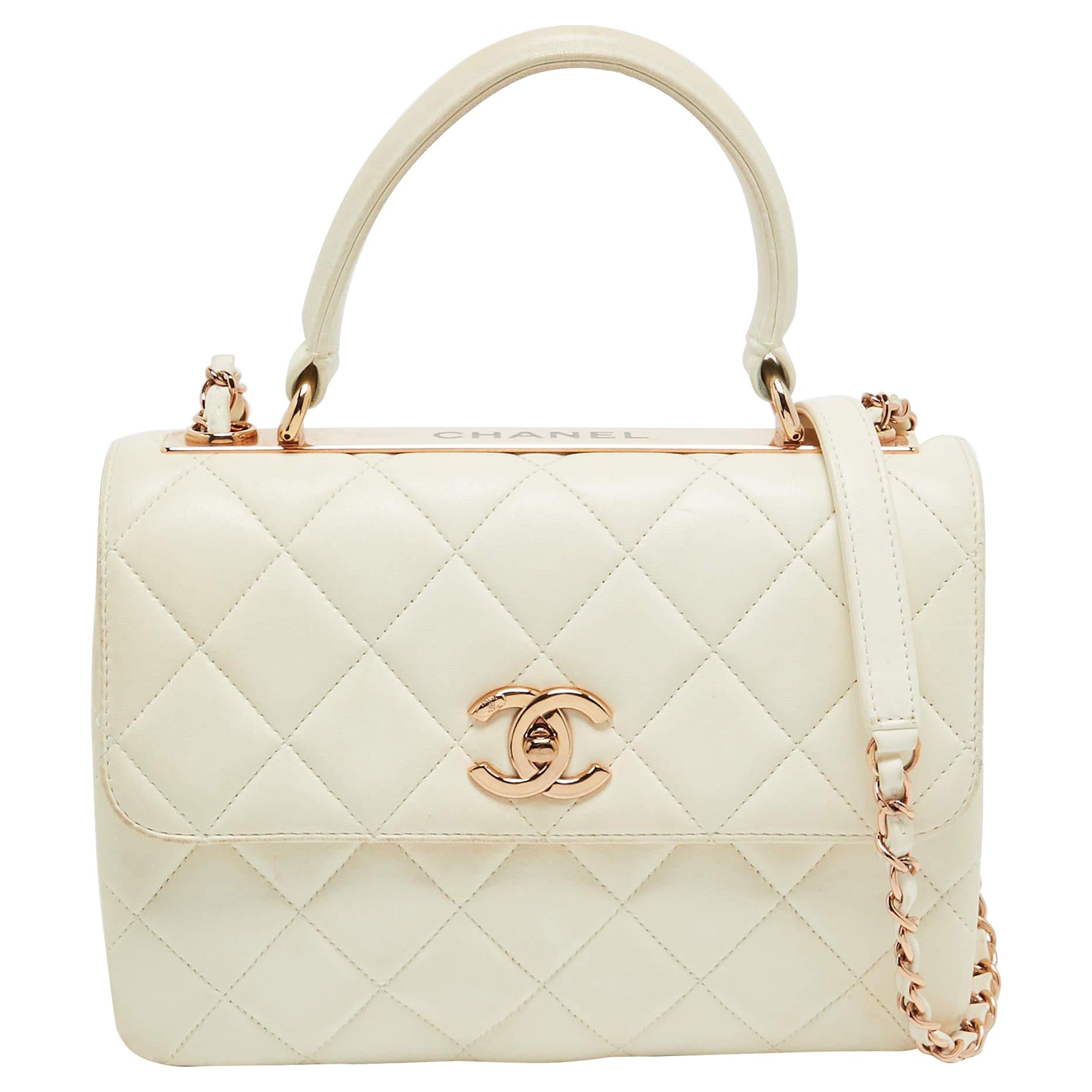  Chanel Off White Quilted Leather Small Trendy CC Flap Bag For Sale